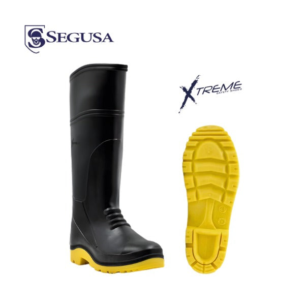 BOTA DE PVC XTREME 36 CM NEGRO/AMARILLO CON PUNTA DE ACERO SEGUSA